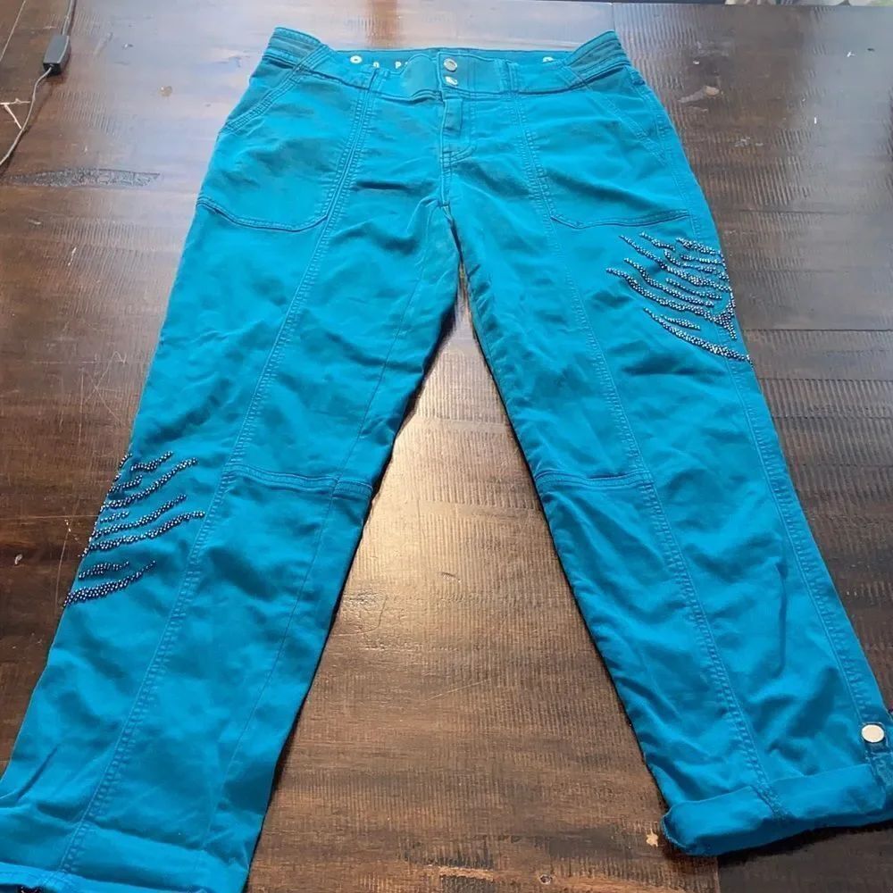 White house Black market, Teal Pret a pedi Embellished Pants size 0